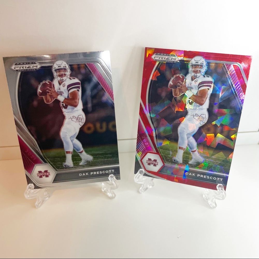 2021 Prizm Draft Dak Prescott Red Ice #9 Cracked Ice Panini Mississippi Two Card - Picture 8 of 9
